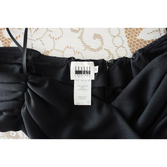 Vintage 80s 90s Black Off Shoulder Sheath Dress 6 - Picture 3 of 4